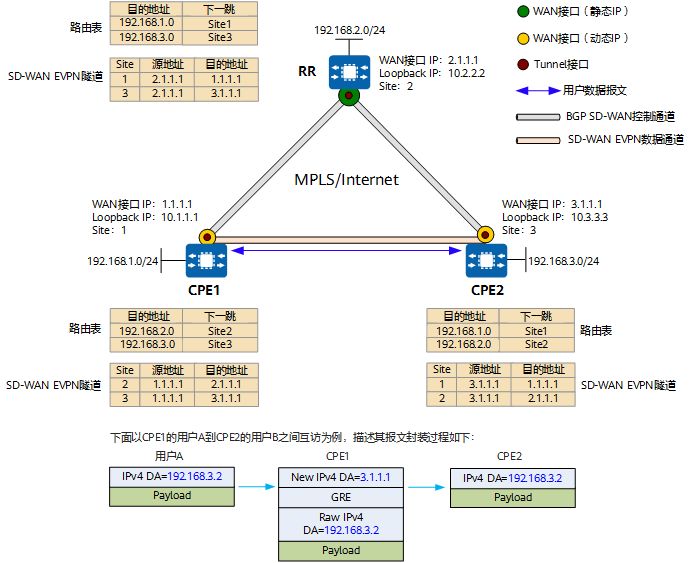 SD-WAN EVPN转发和数据封装流图