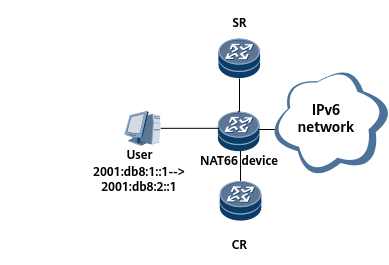 Networking diagram for IPv6 private network users to access the public network through NAT66