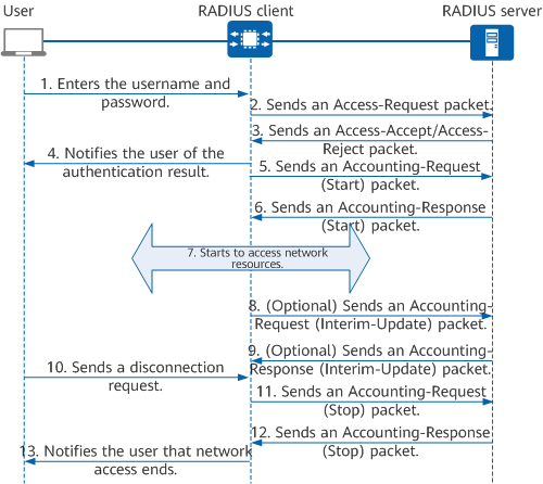 RADIUS authentication, authorization, and accounting process